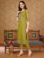 Pakistani Embroidered Organza Kurta With Pant & Embroidered Dupatta Luxury Premium, Multicolor - Hiral Fashion - Distacart