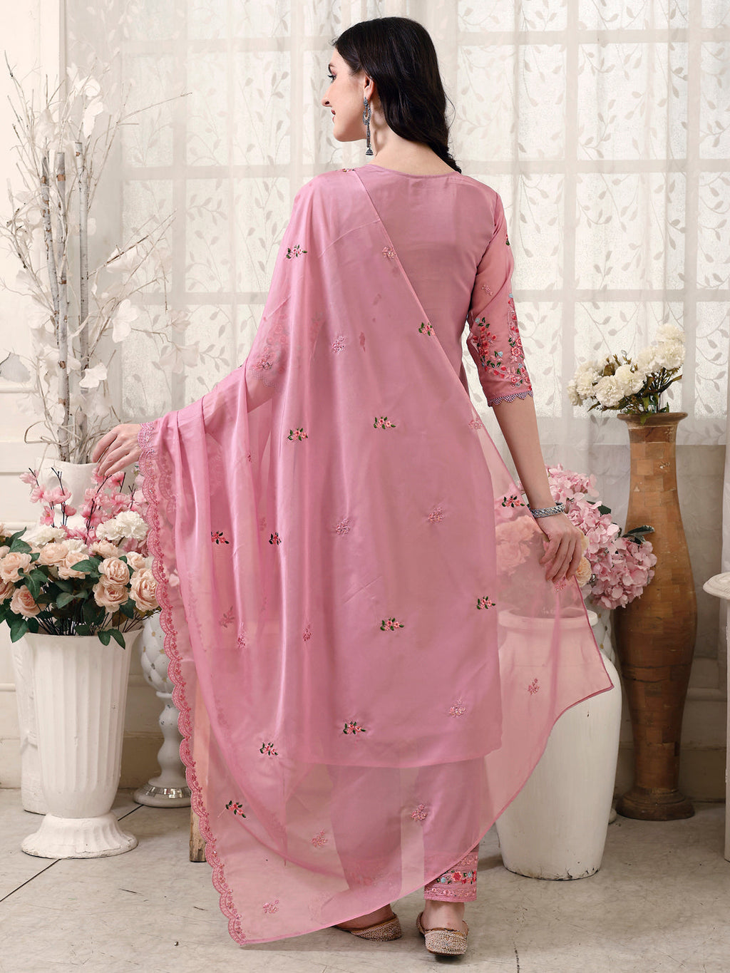 Pakistani Embroidered Organza Kurta With Pant & Embroidered Dupatta Luxury Premium, Multicolor - Hiral Fashion