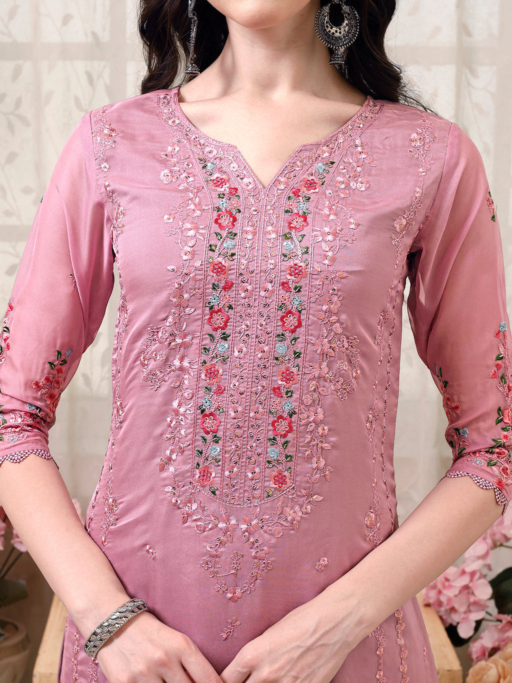 Pakistani Embroidered Organza Kurta With Pant & Embroidered Dupatta Luxury Premium, Multicolor - Hiral Fashion