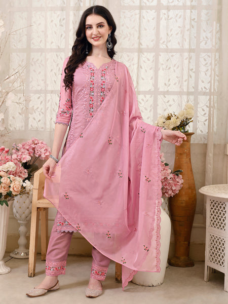 Pakistani Embroidered Organza Kurta With Pant & Embroidered Dupatta Luxury Premium, Multicolor - Hiral Fashion
