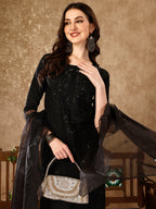 Pakistani Sequinned Embroidered Kurta With Pant & Embroidered Organza Dupatta Luxury Premium, Multicolor - Hiral Fashion