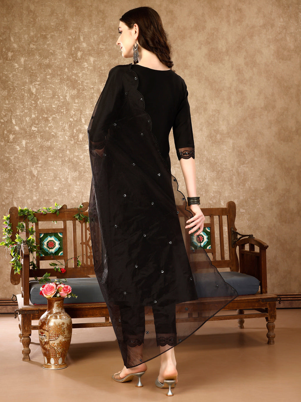 Pakistani Sequinned Embroidered Kurta With Pant & Embroidered Organza Dupatta Luxury Premium, Multicolor - Hiral Fashion