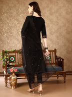 Pakistani Sequinned Embroidered Kurta With Pant & Embroidered Organza Dupatta Luxury Premium, Multicolor - Hiral Fashion