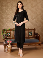 Pakistani Sequinned Embroidered Kurta With Pant & Embroidered Organza Dupatta Luxury Premium, Multicolor - Hiral Fashion