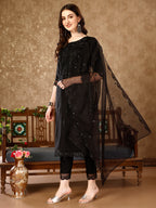 Pakistani Sequinned Embroidered Kurta With Pant & Embroidered Organza Dupatta Luxury Premium, Multicolor - Hiral Fashion