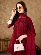 Pakistani Sequined Embroidered Kurta With Pant & Embroidered Organza Dupatta Luxury Premium, Multicolor - Hiral Fashion