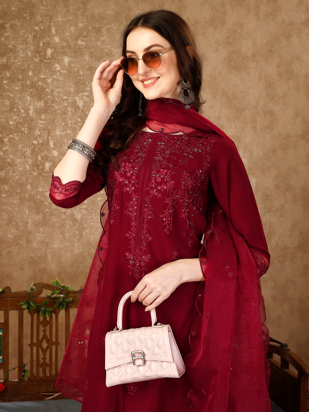 Pakistani Sequined Embroidered Kurta With Pant & Embroidered Organza Dupatta Luxury Premium, Multicolor - Hiral Fashion