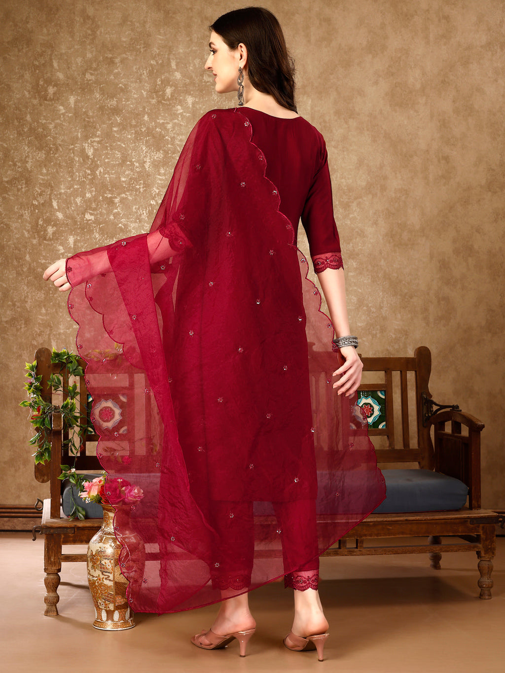 Pakistani Sequined Embroidered Kurta With Pant & Embroidered Organza Dupatta Luxury Premium, Multicolor - Hiral Fashion