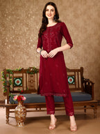 Pakistani Sequined Embroidered Kurta With Pant & Embroidered Organza Dupatta Luxury Premium, Multicolor - Hiral Fashion
