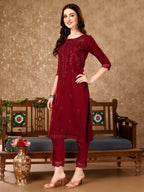 Pakistani Sequined Embroidered Kurta With Pant & Embroidered Organza Dupatta Luxury Premium, Multicolor - Hiral Fashion