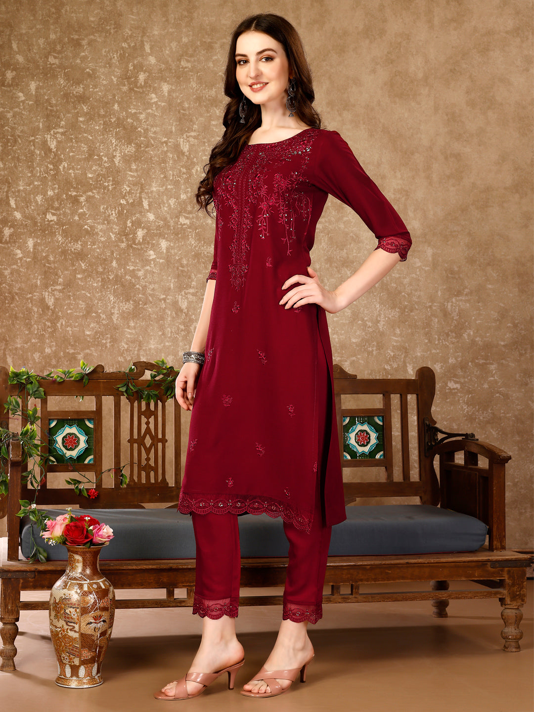Pakistani Sequined Embroidered Kurta With Pant & Embroidered Organza Dupatta Luxury Premium, Multicolor - Hiral Fashion