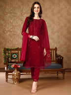 Pakistani Sequined Embroidered Kurta With Pant & Embroidered Organza Dupatta Luxury Premium, Multicolor - Hiral Fashion