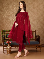 Pakistani Sequined Embroidered Kurta With Pant & Embroidered Organza Dupatta Luxury Premium, Multicolor - Hiral Fashion