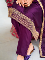 Embroidered Kurta With Pant & Printed Dupatta, Wine - Hiral Fashion - Distacart