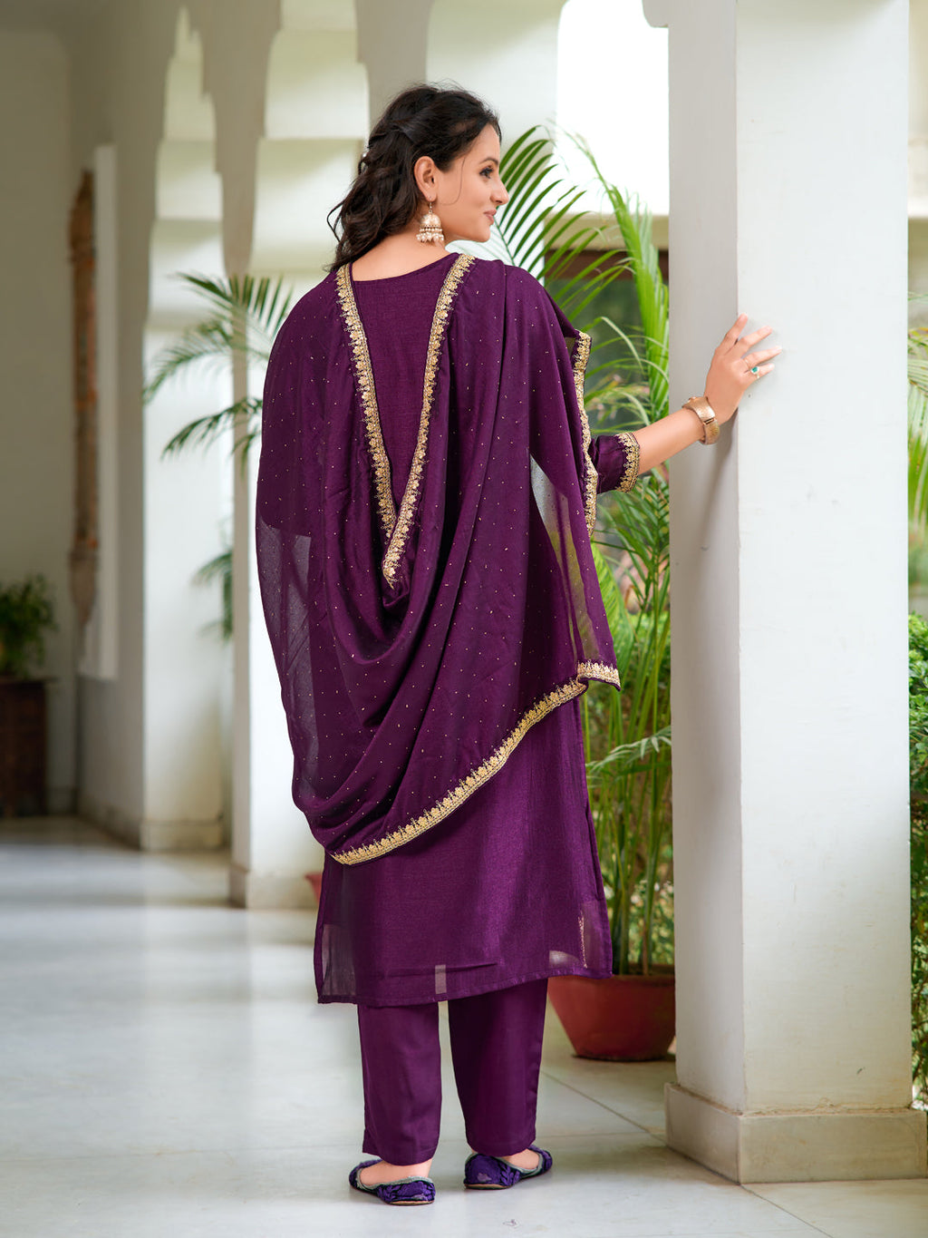 Embroidered Kurta With Pant & Printed Dupatta, Wine - Hiral Fashion - Distacart