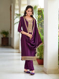 Embroidered Kurta With Pant & Printed Dupatta, Wine - Hiral Fashion - Distacart