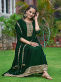 Anarkali Embroidered Kurta With Pant & Dupatta, Bottle-Green - Hiral Fashion - Distacart