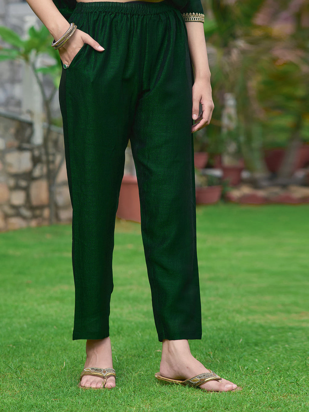 Anarkali Embroidered Kurta With Pant & Dupatta, Bottle-Green - Hiral Fashion - Distacart