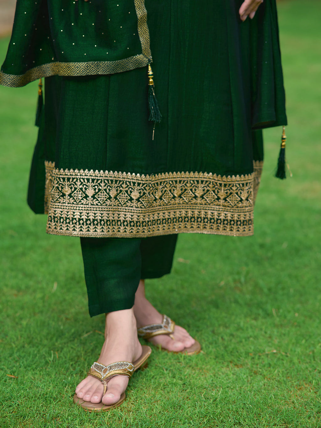 Anarkali Embroidered Kurta With Pant & Dupatta, Bottle-Green - Hiral Fashion - Distacart