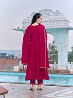 Anarkali Embroidered Kurta With Pant & Dupatta, Pink - Hiral Fashion - Distacart