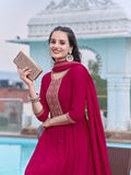 Anarkali Embroidered Kurta With Pant & Dupatta, Pink - Hiral Fashion - Distacart