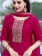 Anarkali Embroidered Kurta With Pant & Dupatta, Pink - Hiral Fashion - Distacart