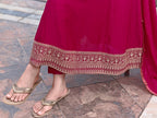 Anarkali Embroidered Kurta With Pant & Dupatta, Pink - Hiral Fashion - Distacart