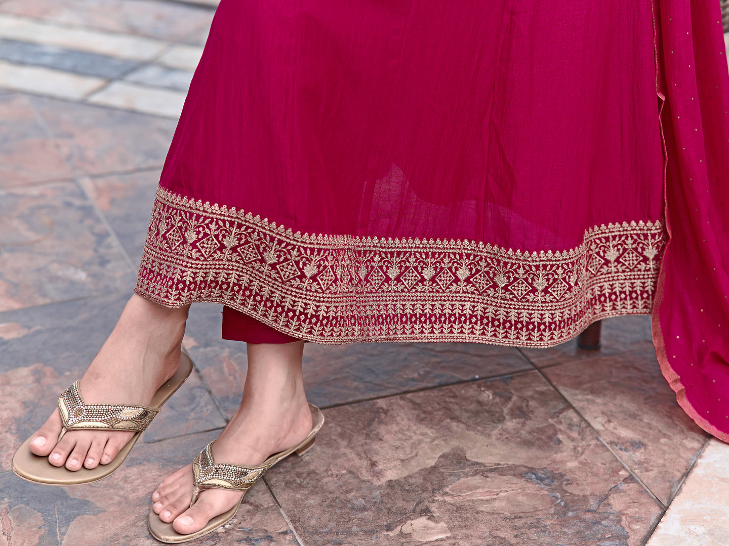 Anarkali Embroidered Kurta With Pant & Dupatta, Pink - Hiral Fashion - Distacart