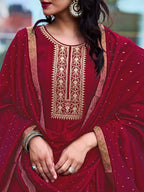 Anarkali Embroidered Kurta With Pant & Dupatta, Maroon - Hiral Fashion - Distacart