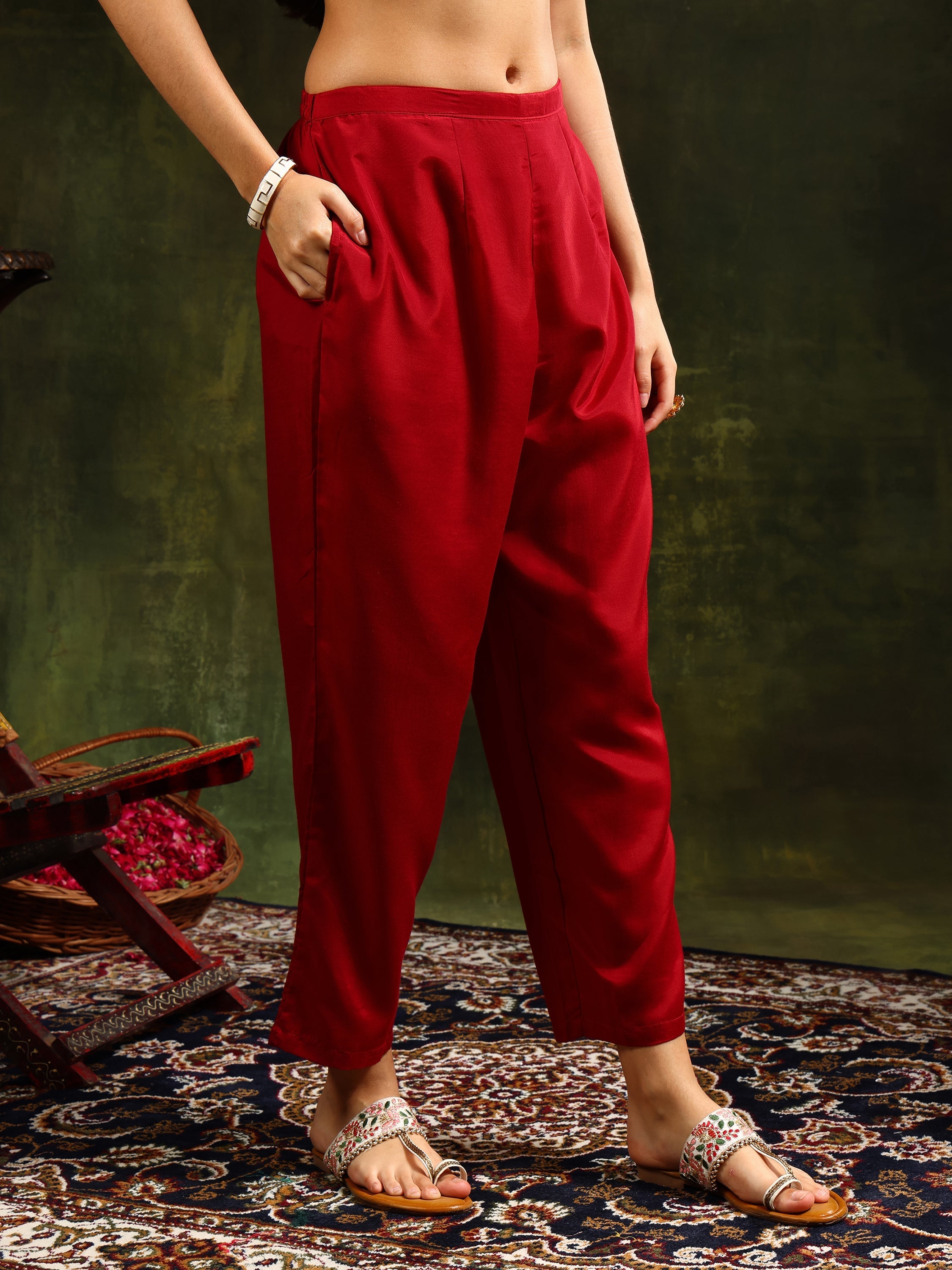 Sequined Embroidered Kurta With Pant & Embroidered Dupatta, Maroon - Hiral Fashion - Distacart