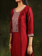 Sequined Embroidered Kurta With Pant & Embroidered Dupatta, Maroon - Hiral Fashion - Distacart