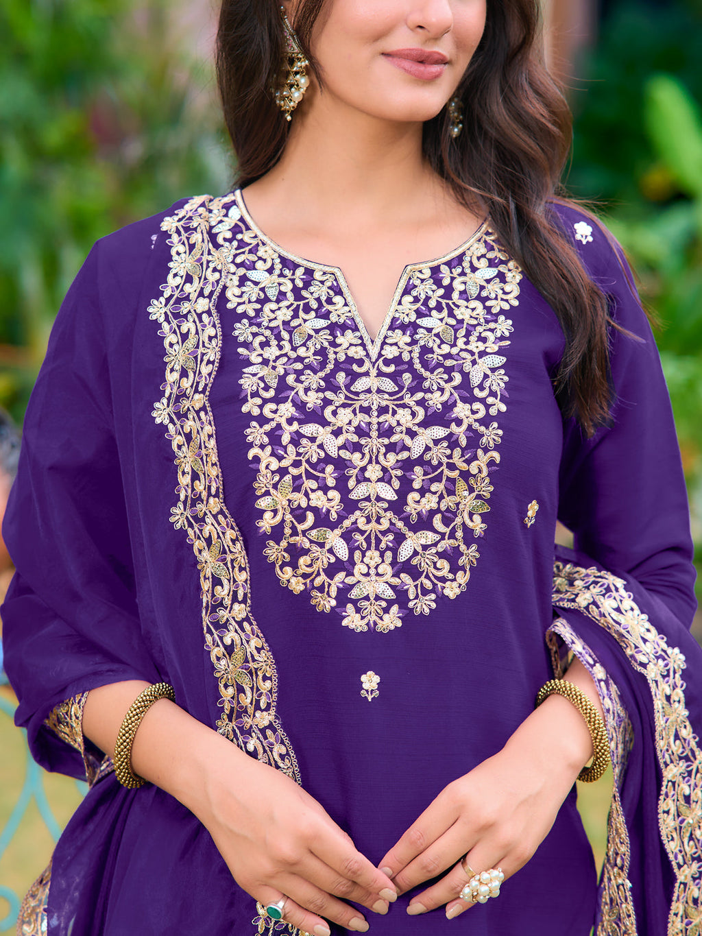 Embroidered Kurta With Pant & Embroidered Dupatta, Purple - Hiral Fashion - Distacart
