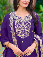 Embroidered Kurta With Pant & Embroidered Dupatta, Purple - Hiral Fashion - Distacart