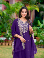 Embroidered Kurta With Pant & Embroidered Dupatta, Purple - Hiral Fashion - Distacart