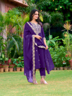 Embroidered Kurta With Pant & Embroidered Dupatta, Purple - Hiral Fashion - Distacart