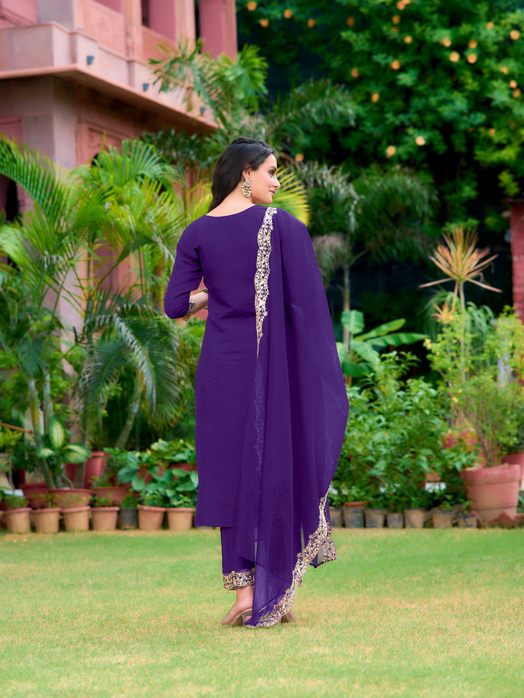 Embroidered Kurta With Pant & Embroidered Dupatta, Purple - Hiral Fashion - Distacart