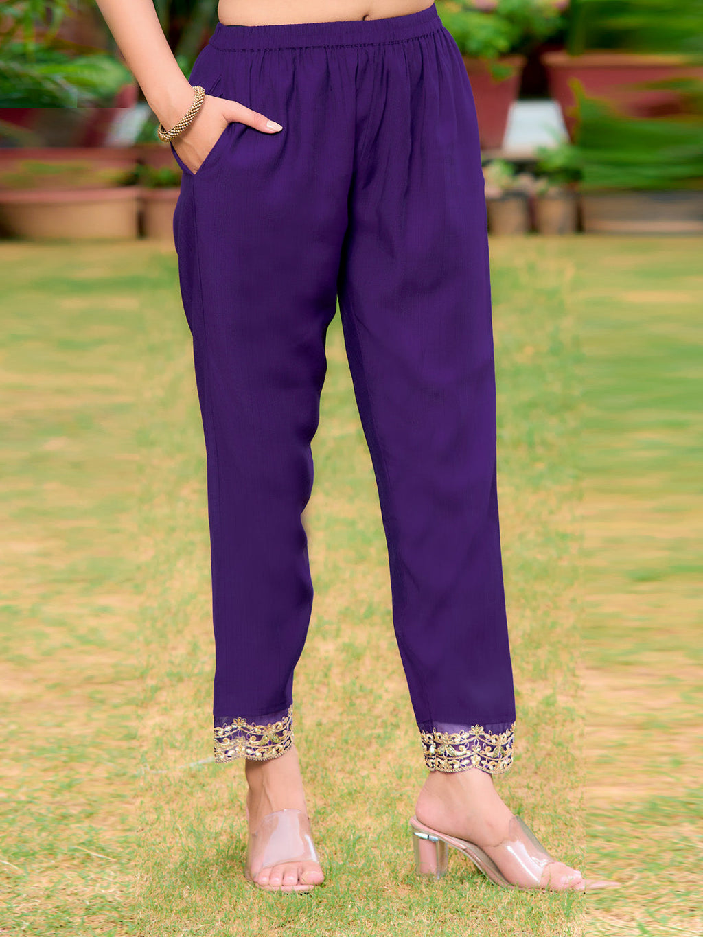 Embroidered Kurta With Pant & Embroidered Dupatta, Purple - Hiral Fashion - Distacart