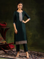 Sequined Embroidered Kurta With Pant & Embroidered Dupatta, Green - Hiral Fashion - Distacart