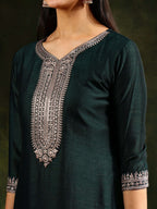 Sequined Embroidered Kurta With Pant & Embroidered Dupatta, Green - Hiral Fashion - Distacart