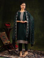 Sequined Embroidered Kurta With Pant & Embroidered Dupatta, Green - Hiral Fashion - Distacart