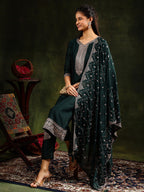 Sequined Embroidered Kurta With Pant & Embroidered Dupatta, Green - Hiral Fashion - Distacart