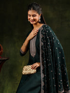 Sequined Embroidered Kurta With Pant & Embroidered Dupatta, Green - Hiral Fashion - Distacart