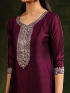 Sequined Embroidered Kurta With Pant & Embroidered Dupatta, Purple - Hiral Fashion - Distacart