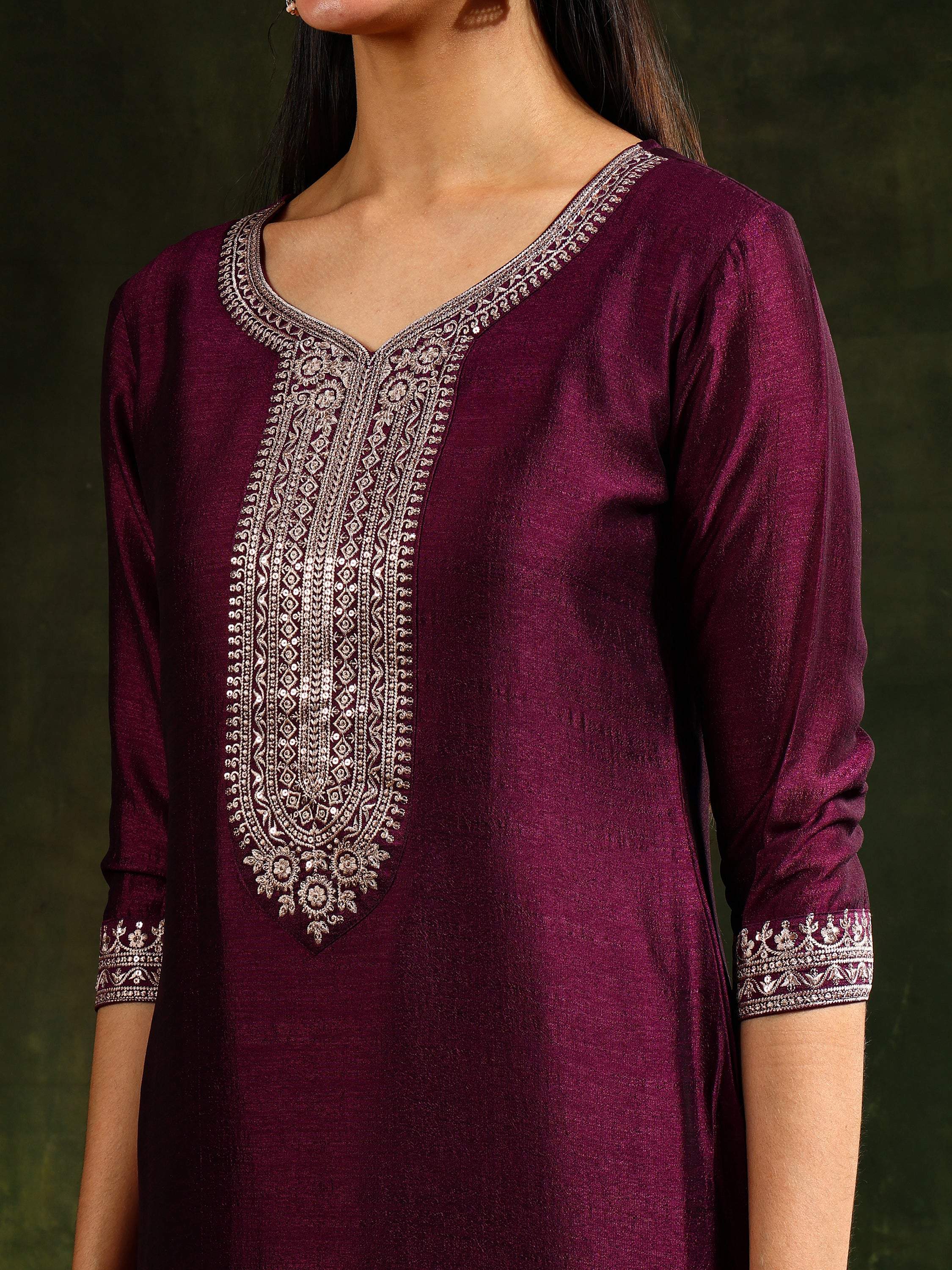 Sequined Embroidered Kurta With Pant & Embroidered Dupatta, Purple - Hiral Fashion - Distacart