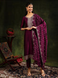 Sequined Embroidered Kurta With Pant & Embroidered Dupatta, Purple - Hiral Fashion - Distacart