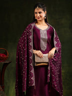 Sequined Embroidered Kurta With Pant & Embroidered Dupatta, Purple - Hiral Fashion - Distacart