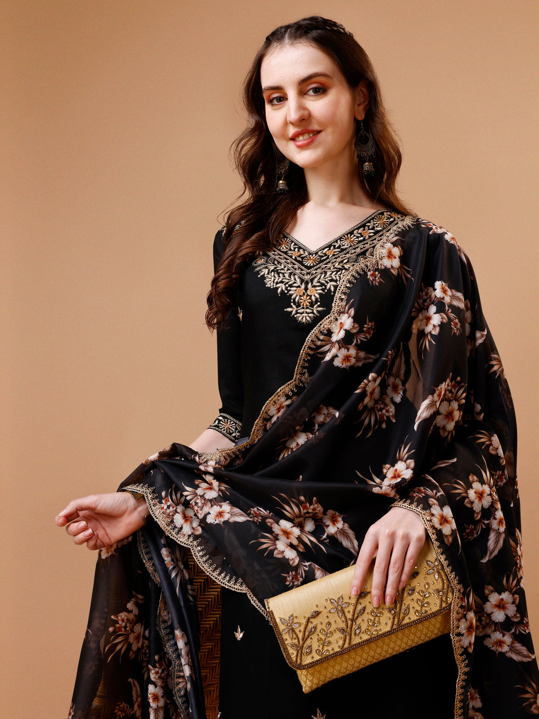 Embroidered Kurta With Pant & Floral Printed Cut Embroidered Work Dupatta Premium, Multicolor - Hiral Fashion - Distacart