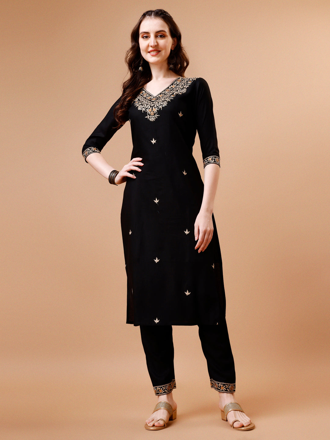 Embroidered Kurta With Pant & Floral Printed Cut Embroidered Work Dupatta Premium, Multicolor - Hiral Fashion - Distacart