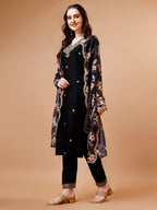 Embroidered Kurta With Pant & Floral Printed Cut Embroidered Work Dupatta Premium, Multicolor - Hiral Fashion - Distacart