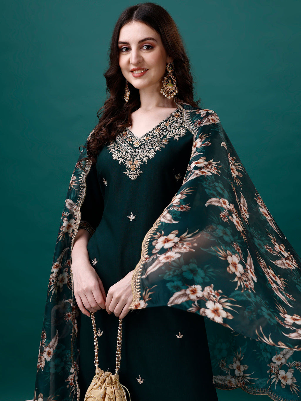 Embroidered Kurta With Pant & Embroidered & Printed Dupatta, Multicolor - Hiral Fashion - Distacart